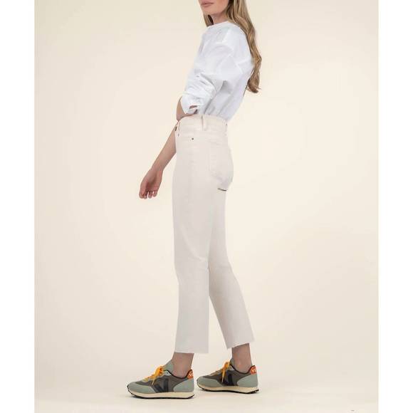 NEW KUT FROM THE KLOTH reese high rise fab ab ankle straight raw hem in ecru - Picture 2 of 4